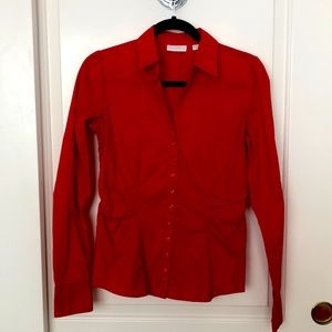 Red New York & Company stretch button down shirt, size S